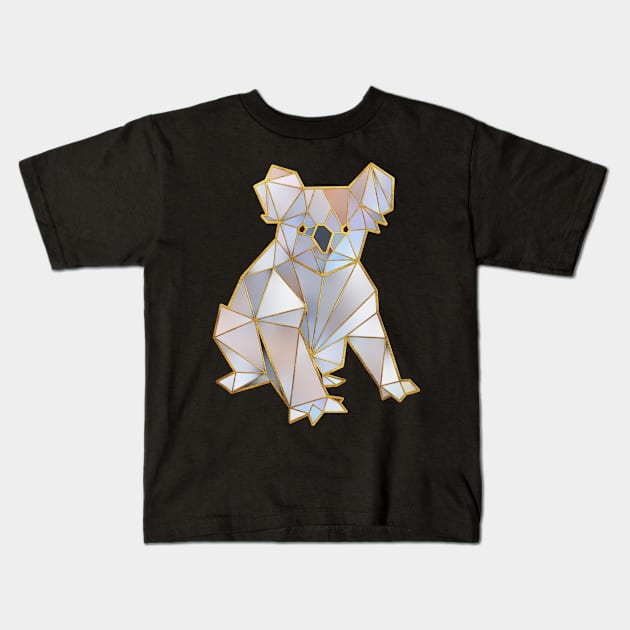 Koala Geometric Gold Lines 3 Kids T-Shirt by HappyGiftArt